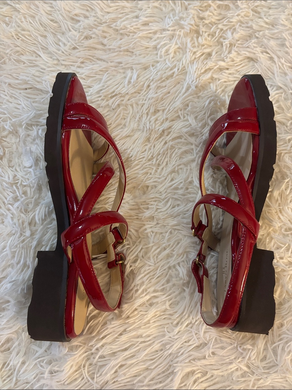 Taryn Rose Red Patent Crisscross Ankle-Strap Sandals - Picture 4 of 6